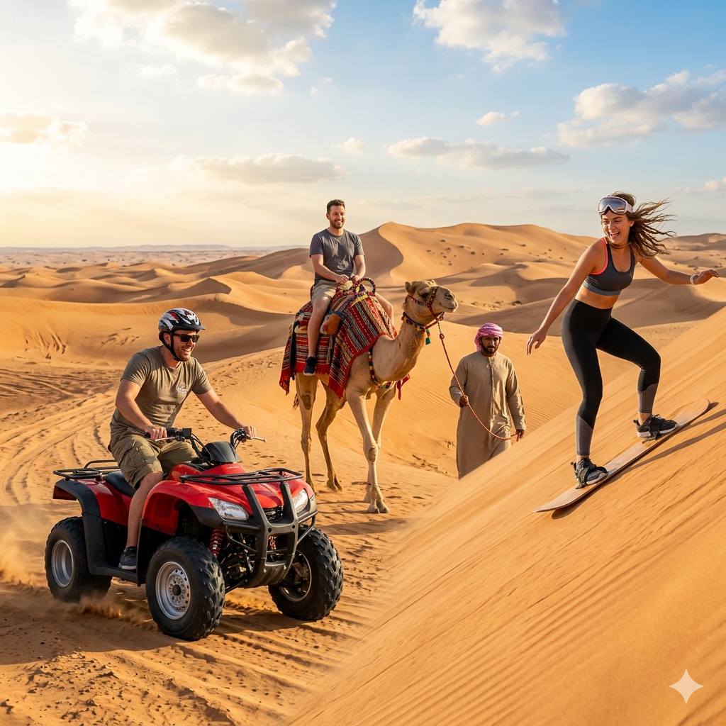Desert Safari, Quad Bike, Camel Ride and Sandboarding